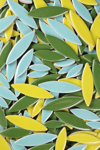 VerzTile Mosaic Tiles for Crafts - Petal Shaped Ceramic Tile Craft Hobbies & Art Projects 39 Color Options Endless Creativity DIY Design (Light Green Mix)