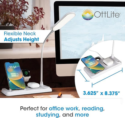 Ottlite LED Desk Lamp with Multi-Device Charging Station, White