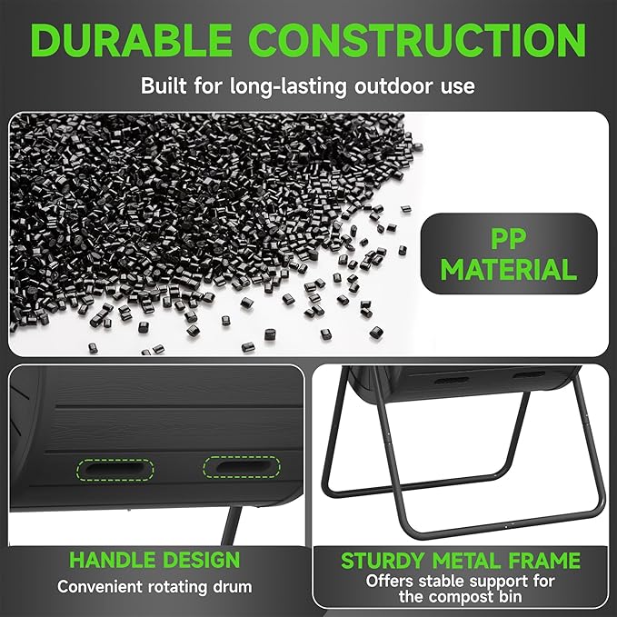 Compost Bin 43 Gallon Premium Compost Bin Outdoor for Gardeners, Featuring a Durable Composter Tumbler Outdoor & High-Efficiency Compost Machine Functionality(Black)