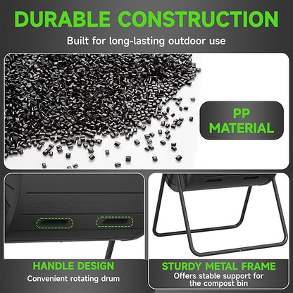 Compost Bin 43 Gallon Premium Compost Bin Outdoor for Gardeners, Featuring a Durable Composter Tumbler Outdoor & High-Efficiency Compost Machine Functionality(Black)
