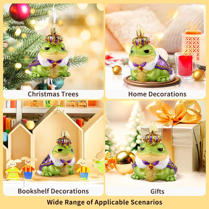 Frog Christmas Tree Ornaments,Hand-Blown Glass Ornaments,Frog Prince Watcher Collection Figurines Hanging Ornament,Christmas Decorations for Animal Lovers Holiday Party Home Gift