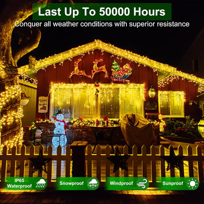 1332 LED 131FT Extra Long Icicle Lights - 296 Drops Waterproof Christmas Lights 12 Modes, Outdoor Christmas Decor for Mall Hotel Fence Holiday Lighting Warm White