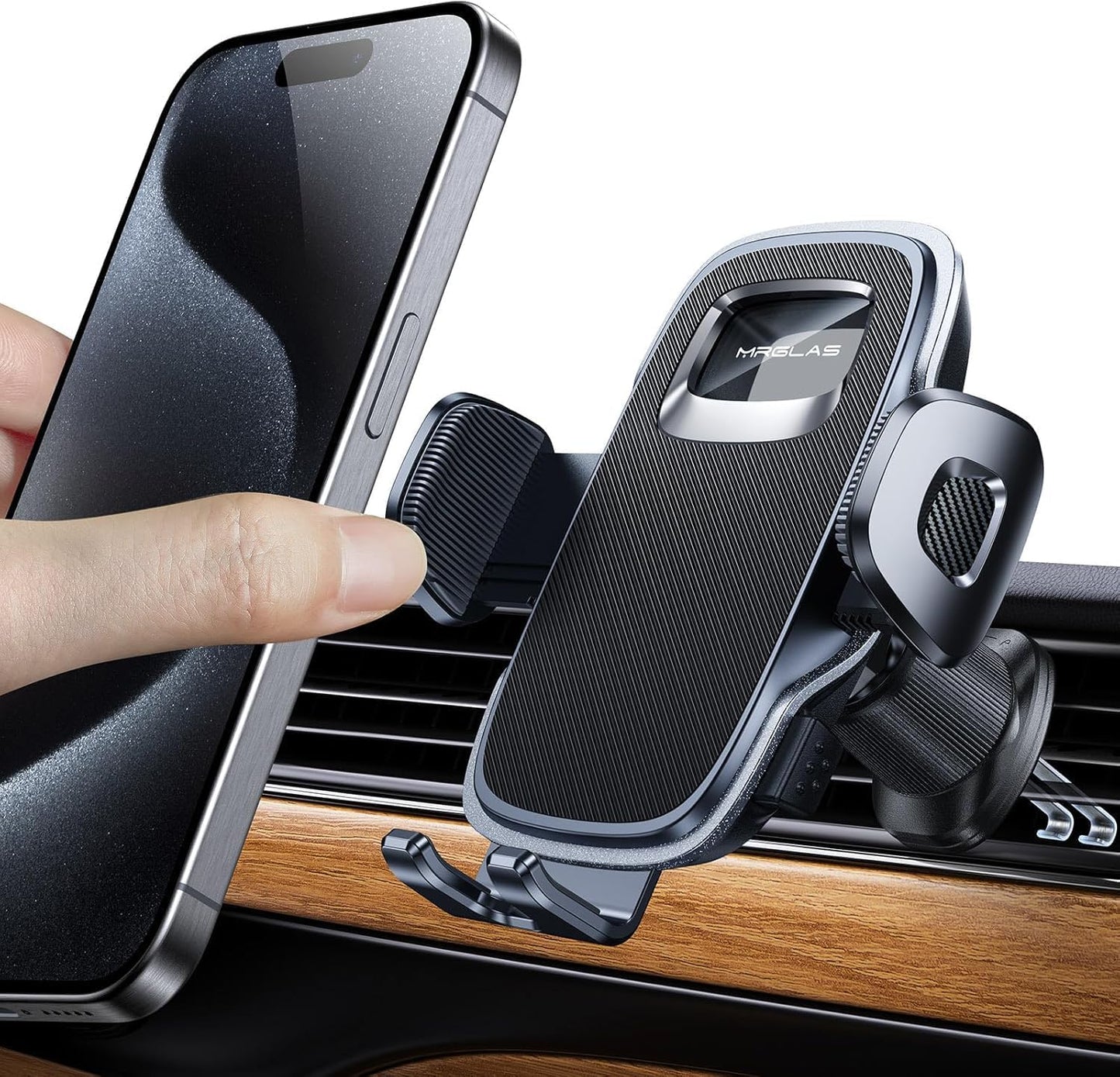 Phone Holders for Your Car with Double Metal Hook Clip, 【One-Hand Operation】 Air Vent Cell Phone Car Mount, Universal Automobile Cradle Fit for iPhone Android and All Smartphones, Dark Black