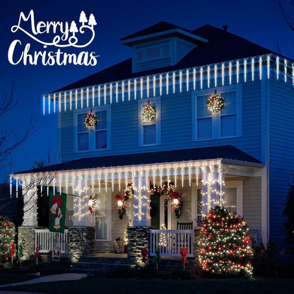 Brightown Christmas Meteor Shower Icicle Lights Outdoor, 2 Pack Total 40ft with 40 Large Tube 960 LED Dropping Effect, Waterproof Decorations for House Eave Roofline, Cool White