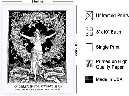 Poster Master Vintage Walter Crane Poster - Retro A Garland for May Day Print - Socialist Art - Gift for Him, Her, Men, Women - Wall Decor for Home, Office, Living Room - 8x10 UNFRAMED Wall Art