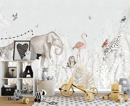 Elephant Zebra Animal Nursery Wallpaper Wall Mural 178" x 117"