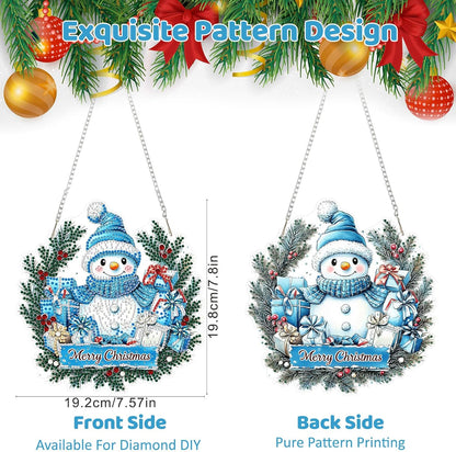 MEIYUDA Christmas Hanging Diamond Art Kits for Adult, Snowman Wreath Diamond Painting Hanging Kits Ornaments, DIY Special Shaped Rhinestone Window Pendants kit for Home Garden Wall Decor Gift
