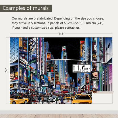 AFZEVEB-Hand-Painted New York City Wallpaper Wall murals for Bathroom 114"x74" (Not Peel and Stick)