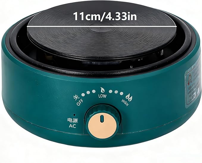 Electric Stove 500W Mini Electric Teapot Heater Stove 4.33in Glass Tea Maker Hot Plates Burner Countertop Stove for Ceramic Glass Kettle (Green)