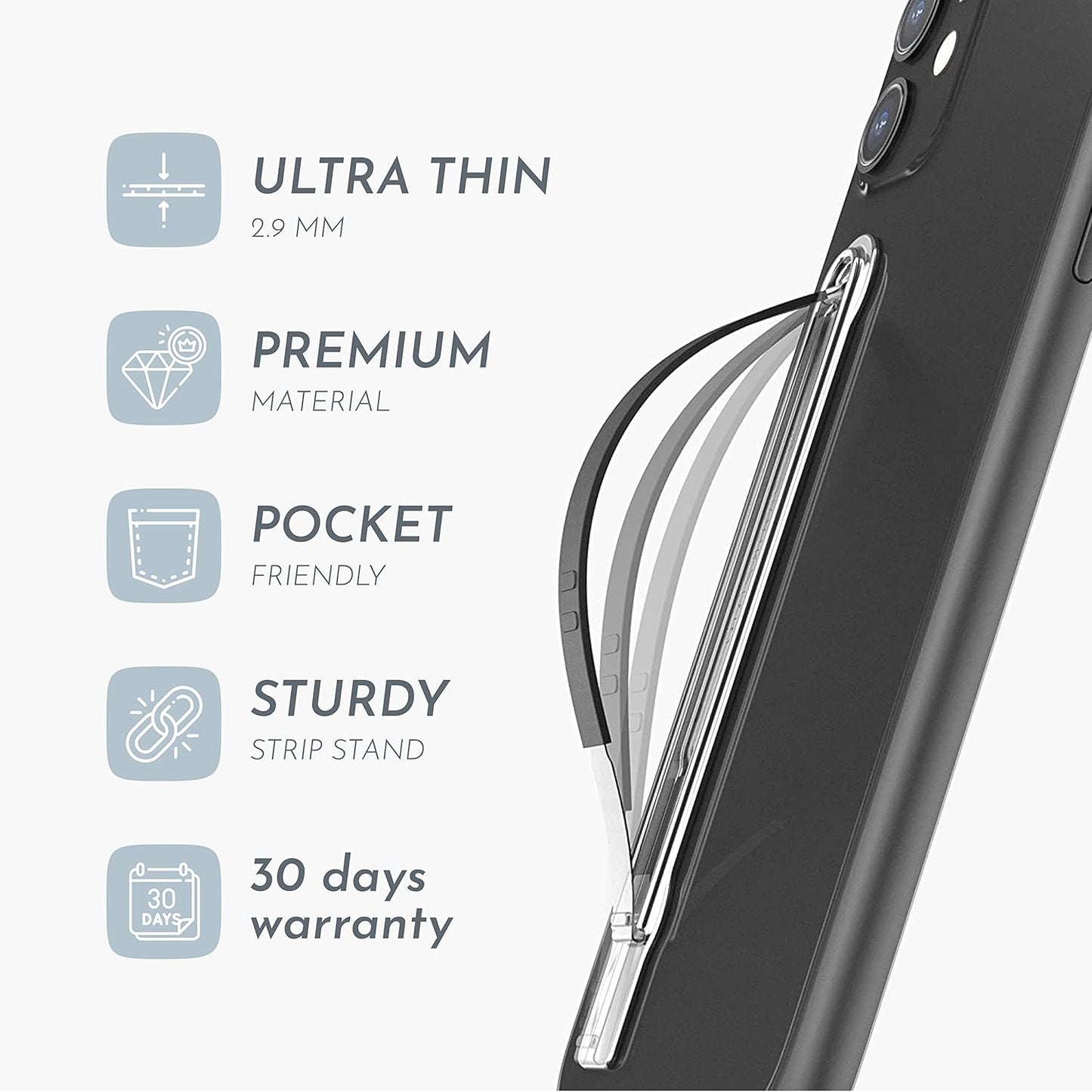 SleekGrip Premium, Swappable Phone Stand & Phone Grip - Ultra Thin Convertible Grip Holder Fits Most iPhone and Android Cases, Phone Strap Compatible with Wireless Chargers and Car Mounts