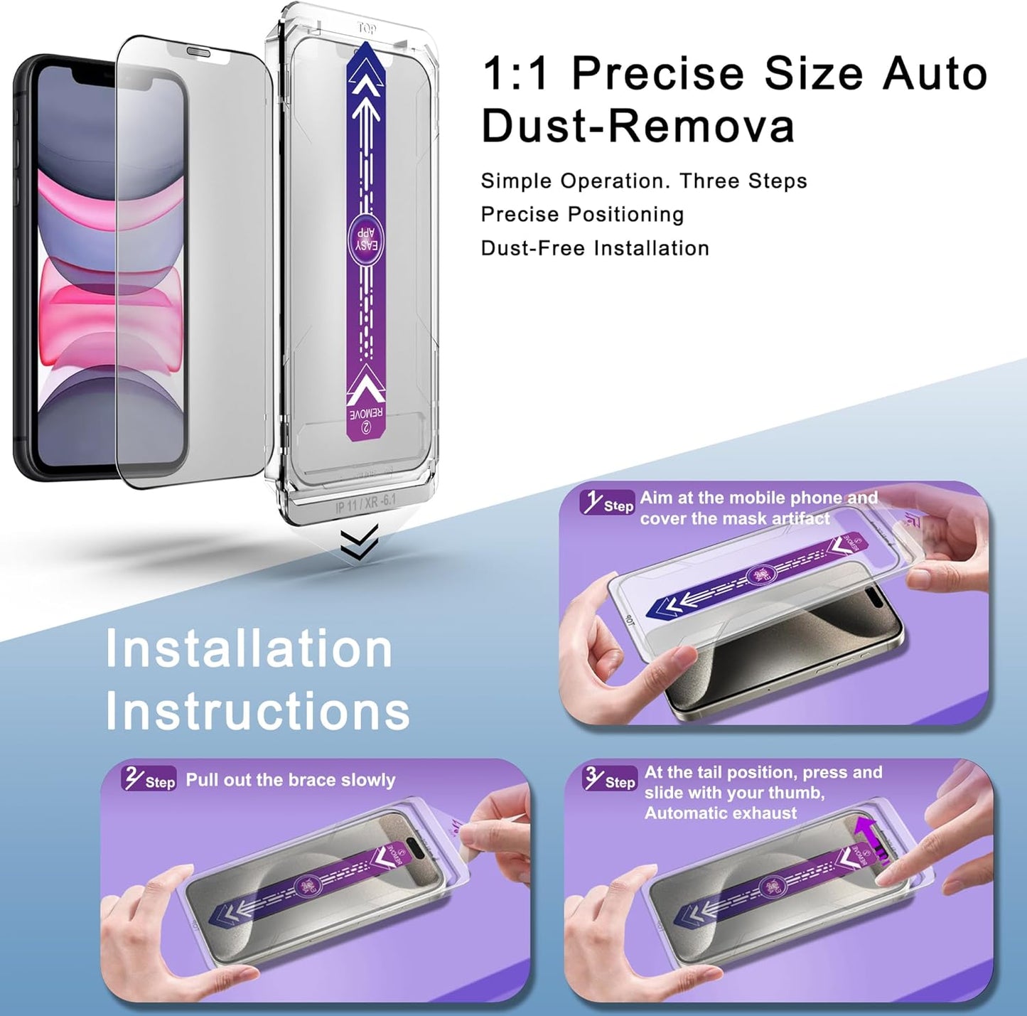 2 Pack Matte Screen Protector for iPhone 11 and iPhon XR 6.1-Inch Auto Dust Removal, No Bubbles, Tempered Glass Film, Easy Installation