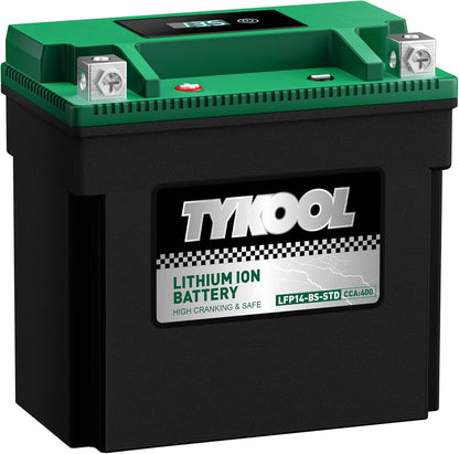 TYKOOL YTX14-BS-STD 400 CCA,Lithium LiFePO4 12v Motorcycle Battery,ATV Battery,2X Cranking Amps,Digital Readout for SOC,Comptitable for ATV,Piaggio Scooter,Honda UTV,Yamaha Snowmobile