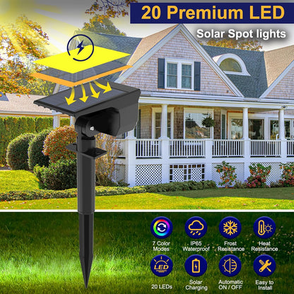 nipify 2 Pack Solar Spot Lights Outdoor Color Changing, 7 Modes Halloween RGB Solar Powered Waterproof Spotlight, Landscape Lighting for Outside Yard Garden Pathway