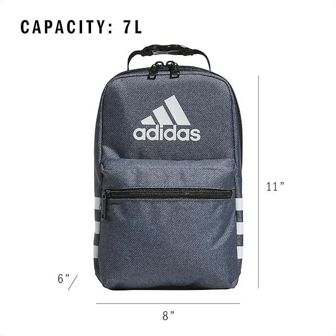 adidas Santiago Lunch Bag Cooler for Women and Men, Insulated Food Container Box with Mesh Pocket, Twill Onix Grey/Black/3.0, One Size
