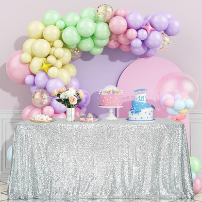 SquarePie Sequin Tablecloth 60 x 102 Inch Silver Bling Sparkly Table Cloth for Wedding Party