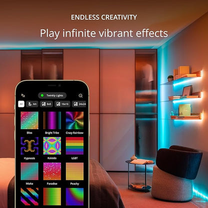 Twinkly Dots String Lights App-Controlled Flexible LED Color Changing String Lights, 60 RGB (16 Mil. Colors). 60 LED / 10 Ft Clear Wire. USB-Powered Indoor Smart Home Lighting Decoration