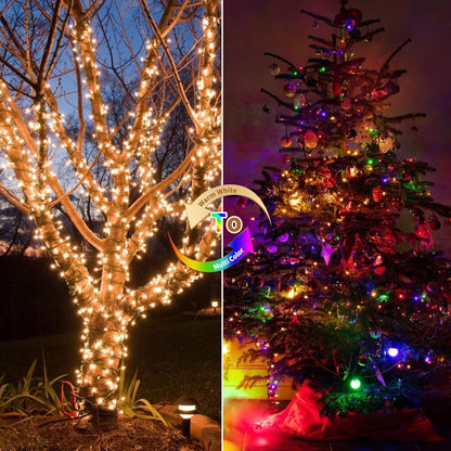 Battery Operated Christmas Lights 2 Pack 18 Feet 50 LED Clear Mini String Lights with 8 Modes Waterproof Tree Lights for Xmas Outdoor Indoor Holiday Party Garden Decor, Warm White + Multicolor