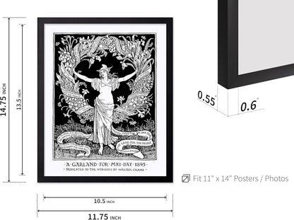 Poster Master Vintage Walter Crane Poster - Retro A Garland for May Day Print - Socialist Art - Gift for Him, Her, Men, Women - Wall Decor for Home, Office, Living Room, 11x14 Black Framed
