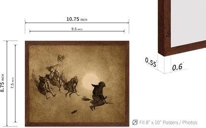 Poster Master Vintage William Holbrook Beard Poster - Retro Occult Print - Gift for Gothic, Horror Fan - The Witches Ride, Pagan, Goth, Magic - Wall Decor for Bedroom, Dorm, 8x10 Brown Framed