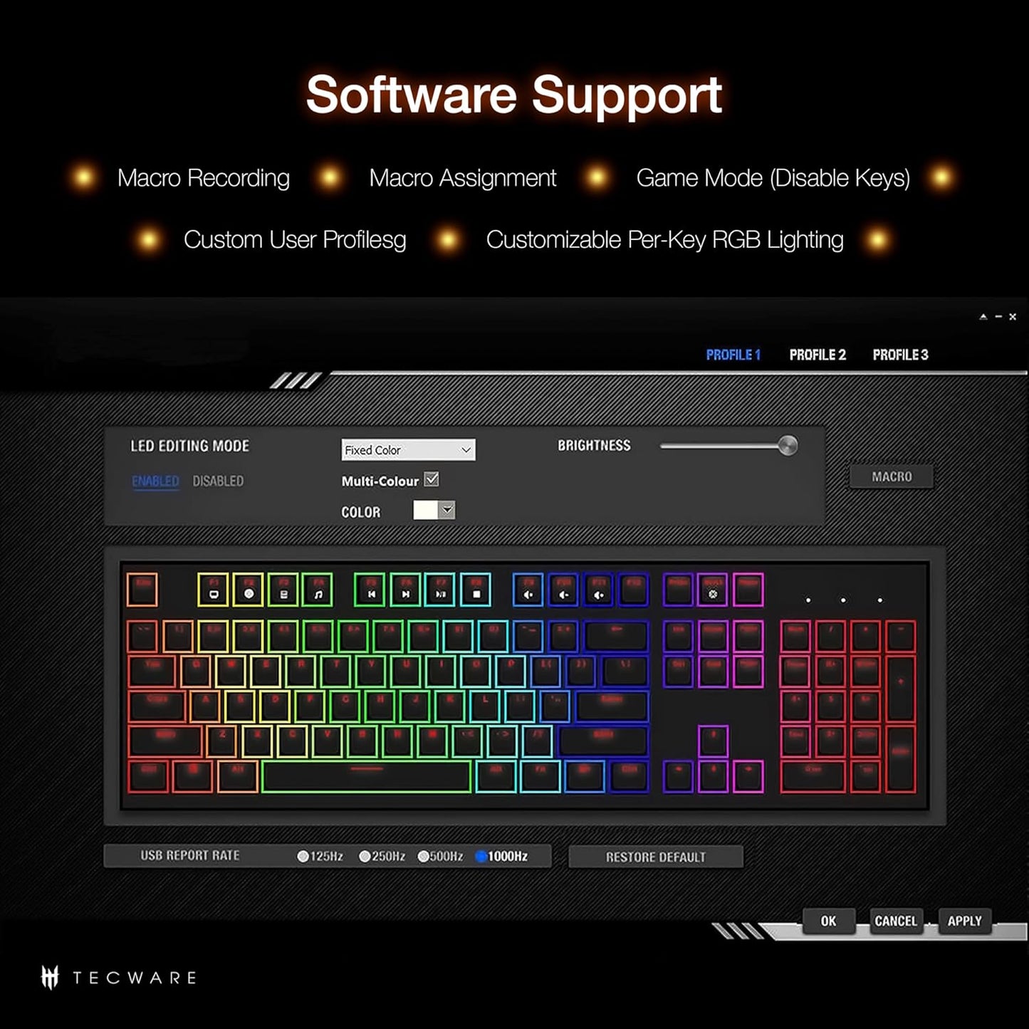 TECWARE Phantom+ Elite 87 Key RGB Mechanical Gaming Keyboard, LED Backlit, Universal Hot-Swap, Wired and Wireless, 3 Mode Connectivity, Thocky Sounding, White Elite Wraith Pink