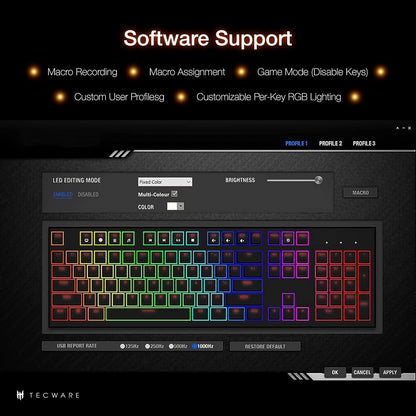 TECWARE Phantom+ Elite 87 Key RGB Mechanical Gaming Keyboard, LED Backlit, Universal Hot-Swap, Wired and Wireless, 3 Mode Connectivity, Thocky Sounding, White Elite Wraith Brown