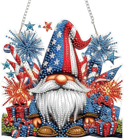 SENQAO Gnome Diamond Art Hanging Kit for Adult, Special Shaped Rhinestone, Double Sided DIY Acrylic Diamond Art Painting Window Pendants Home Garden Wall Hanging Kits Hanging Ornament(4Th of July)