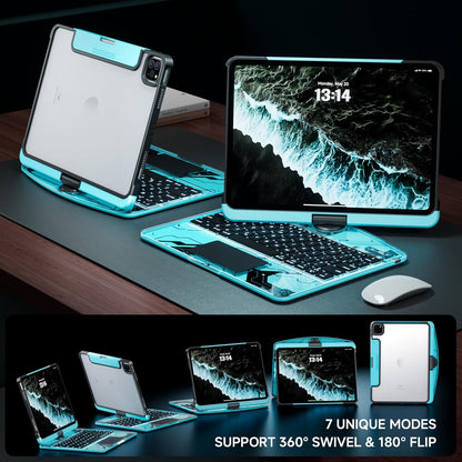 Transparent Case with Keyboard for iPad 9th (7th, 8th, and 9th Gen) 10.2 Inch,with 7-Color Backlit Wireless Keyboard,360°Rotatable Protective Case Multi-Touch Trackpad,with Pencil Holder,Blue