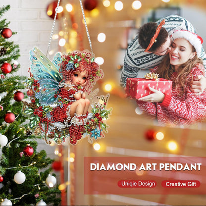 Hanging Diamond Art Kit for Adult, Christmas Angel, 5D Special Shaped Rhinestone Diamond Painting Ornament, Christmas Fairy, DIY Acrylic Diamond Art Painting Window Pendants Home Garden Wall Decor