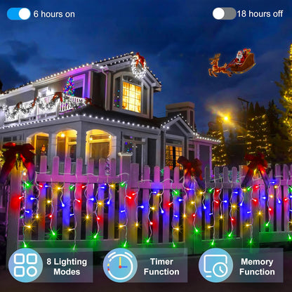 612 LED 60FT Christmas Lights with 136 Drops, 12 Modes Dimmable Multicolor Outdoor Hanging Lights with Timer Memory, Waterproof Curtain Lights for Home Bedroom Indoor Tree Window Roof Fence Wedding