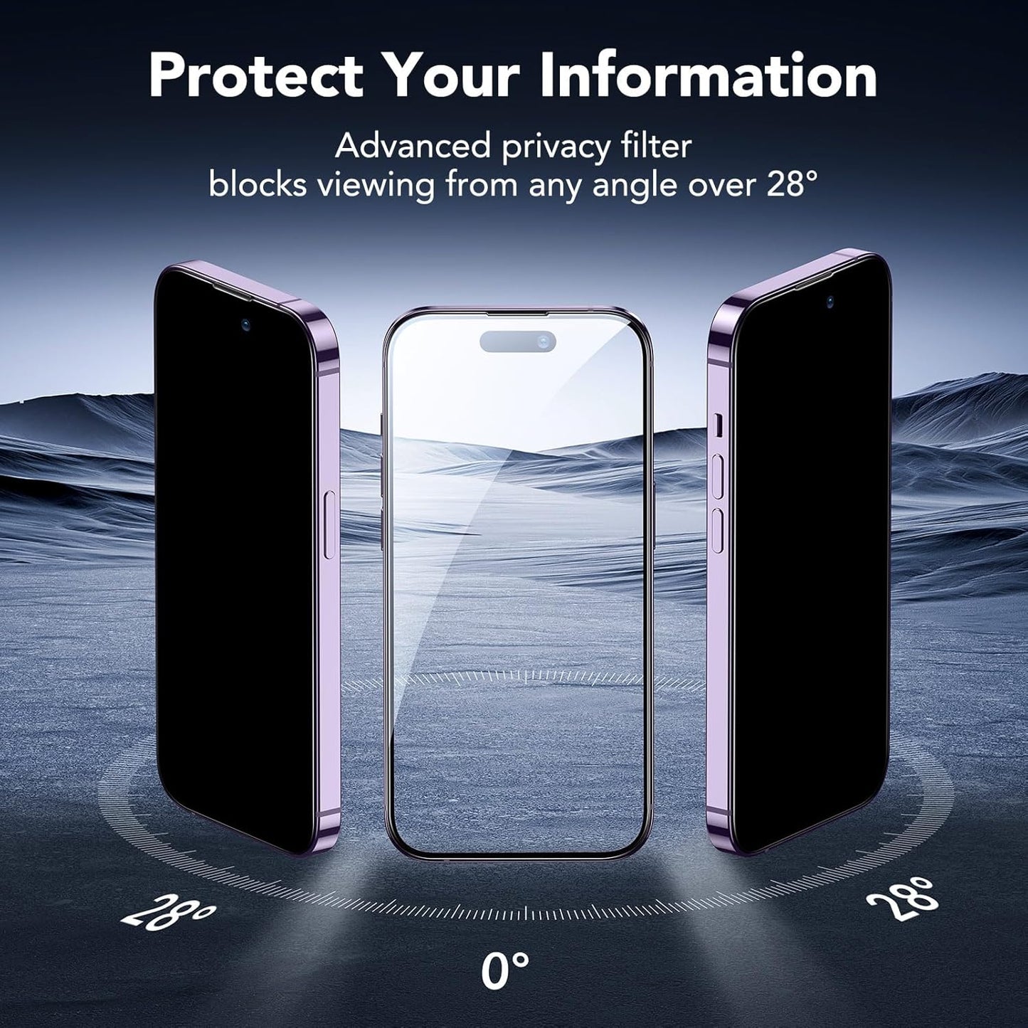 ESR 3 Pack for iPhone 14 Pro Privacy Screen Protector, Anti-spy Tempered-Glass Privacy Screen Protector, Micro-curved Edges, Case Friendly