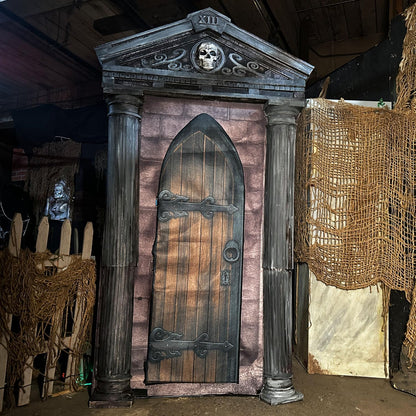 Haunted Hill Farm 6.7-Ft Animatronic Mausoleum by Tekky, Halloween Animatronic, Spooky House Wall Decoration, Creepy Indoor & Covered Outdoor Party Decor Motion-Activated Lights & Sound, LifeSize