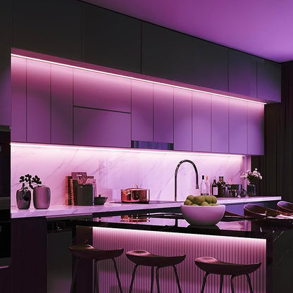 Feit Electric 20ft Color LED Tape Light, COB Technology, Customizable Length, Remote Control, Ultra-Thin 10mm Design, Perfect for Indoor Lighting, Shelves, Cabinets & Staircases, TAPE240/COB/RGB