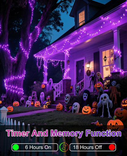 Halloween Lights Outdoor 40FT 120 LED, Green Wire String Lights for Outside Waterproof, 8 Modes Connectable Twinkle Tree Light for Indoor Bedroom Yard Party Holiday Decorations, Purple