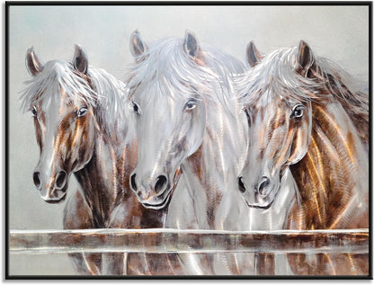Yihui Arts Rustic Metal Wall Art - Hand Crafted 3D Aluminum Artwork with Three Horse Heads, Modern Wall Sculpture for Home Accent Decor