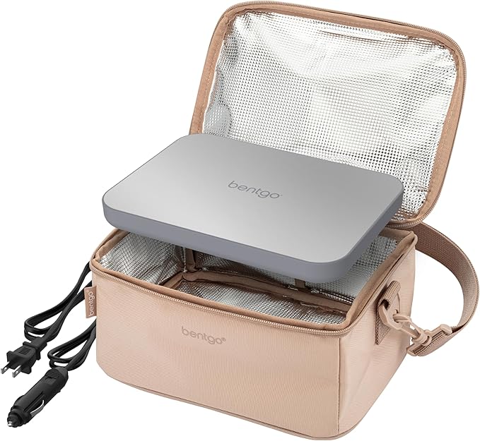 Bentgo Heat - Electric Lunch Bag & Food Warmer for Reheating Meals in Car, at Work & More - Heated Lunch Box Warmer for Adults, Students & Shift Workers, 12V/24V Auto & 120V Wall Cords (Sand)