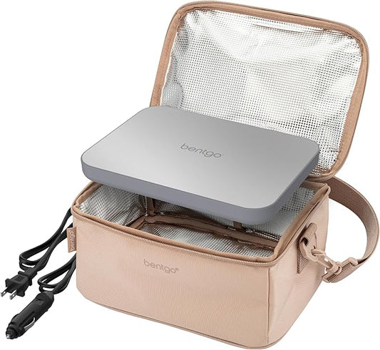Bentgo Heat - Electric Lunch Bag & Food Warmer for Reheating Meals in Car, at Work & More - Heated Lunch Box Warmer for Adults, Students & Shift Workers, 12V/24V Auto & 120V Wall Cords (Sand)