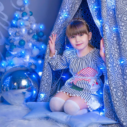 132FT 400 LED Blue String Lights Indoor, 8 Modes Clear Wire Blue Christmas Lights Outdoor Indoor, Plug in Waterproof Fairy String Lights for Christmas Bedroom Tree Decorations
