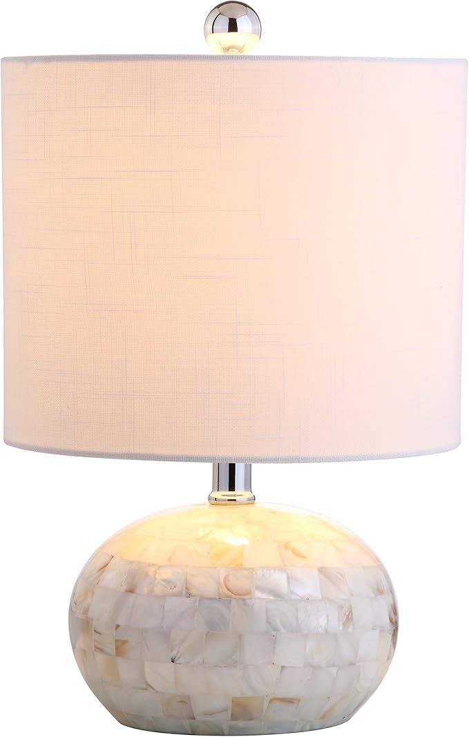 JONATHAN Y 16" Coastal Capiz Shell Mosaic Table Lamp for Bedroom Living Room, White Linen Shade, Transitional Cottage Nightstand Lamp, UL Listed, LED Bulb Included JYL1022A