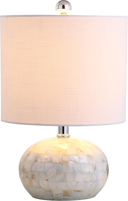 JONATHAN Y 16" Coastal Capiz Shell Mosaic Table Lamp for Bedroom Living Room, White Linen Shade, Transitional Cottage Nightstand Lamp, UL Listed, LED Bulb Included JYL1022A