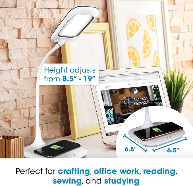 OttLite® Prevention LED Desk Lamp With Wireless Charging, 19-1/2"H, White