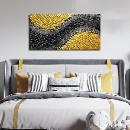 Abstract Hand Painted Wall Art for Office Black and Gold Canvas Wall Art for Bedroom Modern Wall Decor for Living Room Size 24 x 47 Inch