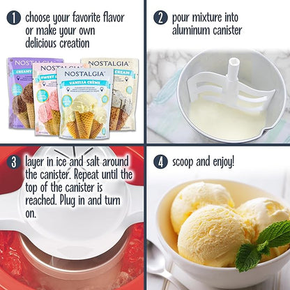 Nostalgia Electric Ice Cream Maker – Parlor Style, Old Fashioned Soft Serve Ice Cream Machine Makes Frozen Yogurt or Gelato in Minutes - Fun Kitchen Appliance – Red - 4 Quart