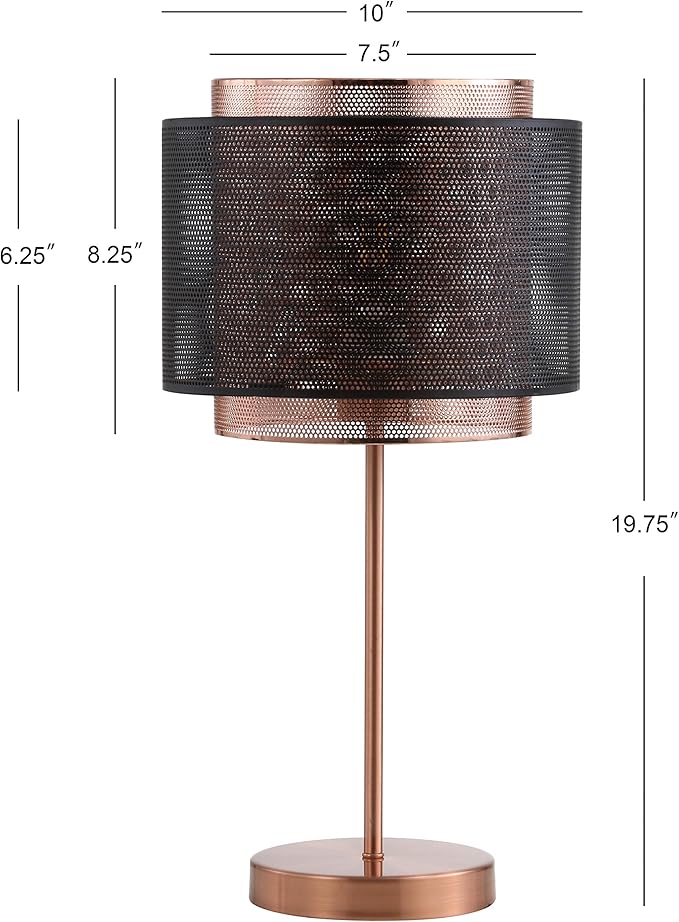 JONATHAN Y 19.75" Copper and Black Metal Table Lamp, Modern Industrial Double Mesh Drum Shade Desk Lamp for Bedroom Living Room Office, UL Listed, LED Bulb Included JYL6106A
