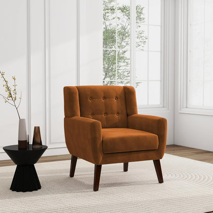 UIXE Accent Chair, Velvet Upholstered Armchair for Living Room, Modern Club Arm Chairs Comfy Single Sofa Button Tufted Bedroom Reading Seat - Orange, Set of 1