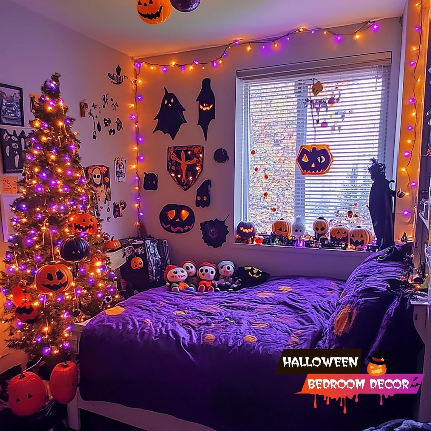 JMEXSUSS 200 LED Orange and Purple Halloween Lights, 66ft Connectable Halloween Lights Outdoor Waterproof, 8 Modes Plug in String Light for Tree Yard Garden Indoor Outdoor Decor