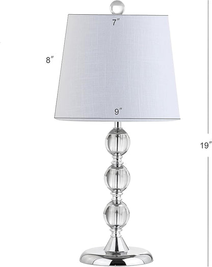 JONATHAN Y 20" Clear Crystal Mini LED Table Lamp, Chrome Modern Traditional Bedside Lamp with White Linen Drum Shade for Living Room Bedroom, UL Listed, LED Bulb Included JYL2026A