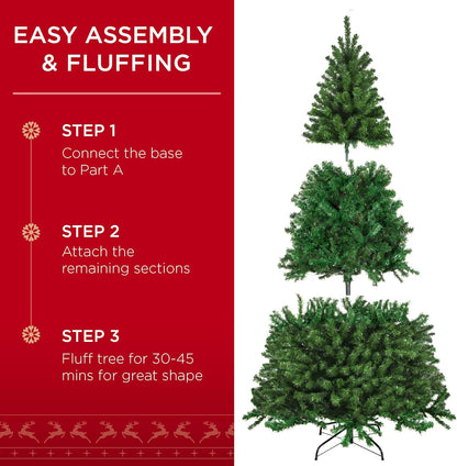 Best Choice Products 6ft Pre-Lit Spruce Artificial Holiday Christmas Tree for Home, Office, Party Decoration w/ 250 Incandescent Lights, 798 Branch Tips, Easy Assembly, Metal Hinges & Foldable Base