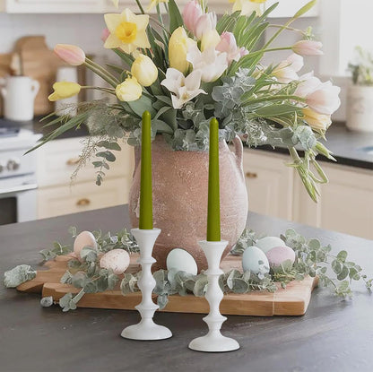 Rely+ White Candle Holders Set of 2 Decorative Centerpiece Table Candlesticks Holders for Taper Candles Home Decor Candle Holders for Dinner Party Wedding Decorations