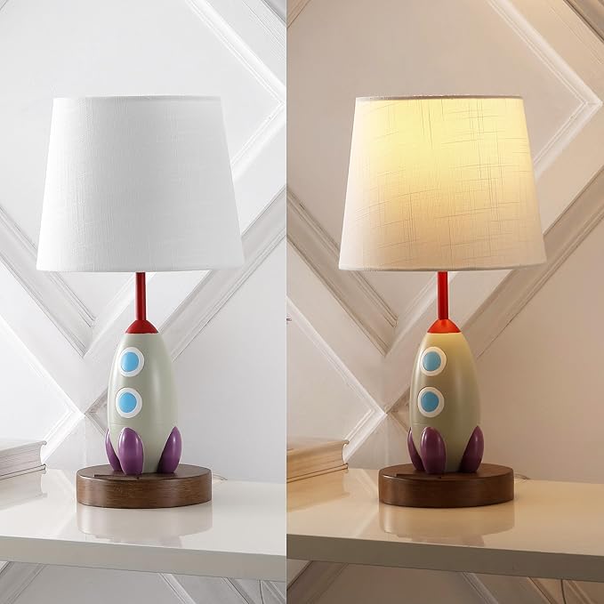 JONATHAN Y 17.5" Multi-Color Rocket LED Kids' Table Lamp with USB Charging Port and Phone Stand, Mid-Century Resin Space-Themed Lamp for Bedroom, LED Bulb Included JYL6310A