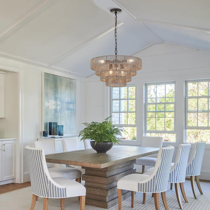 20” Hand-Woven Rattan Chandelier 6-Lights Transitional Minimalist 4 Round Boho Large Coastal Pendant Light for Kitchen Island Dining Room Living Room Hallway, Gray, UL Listed